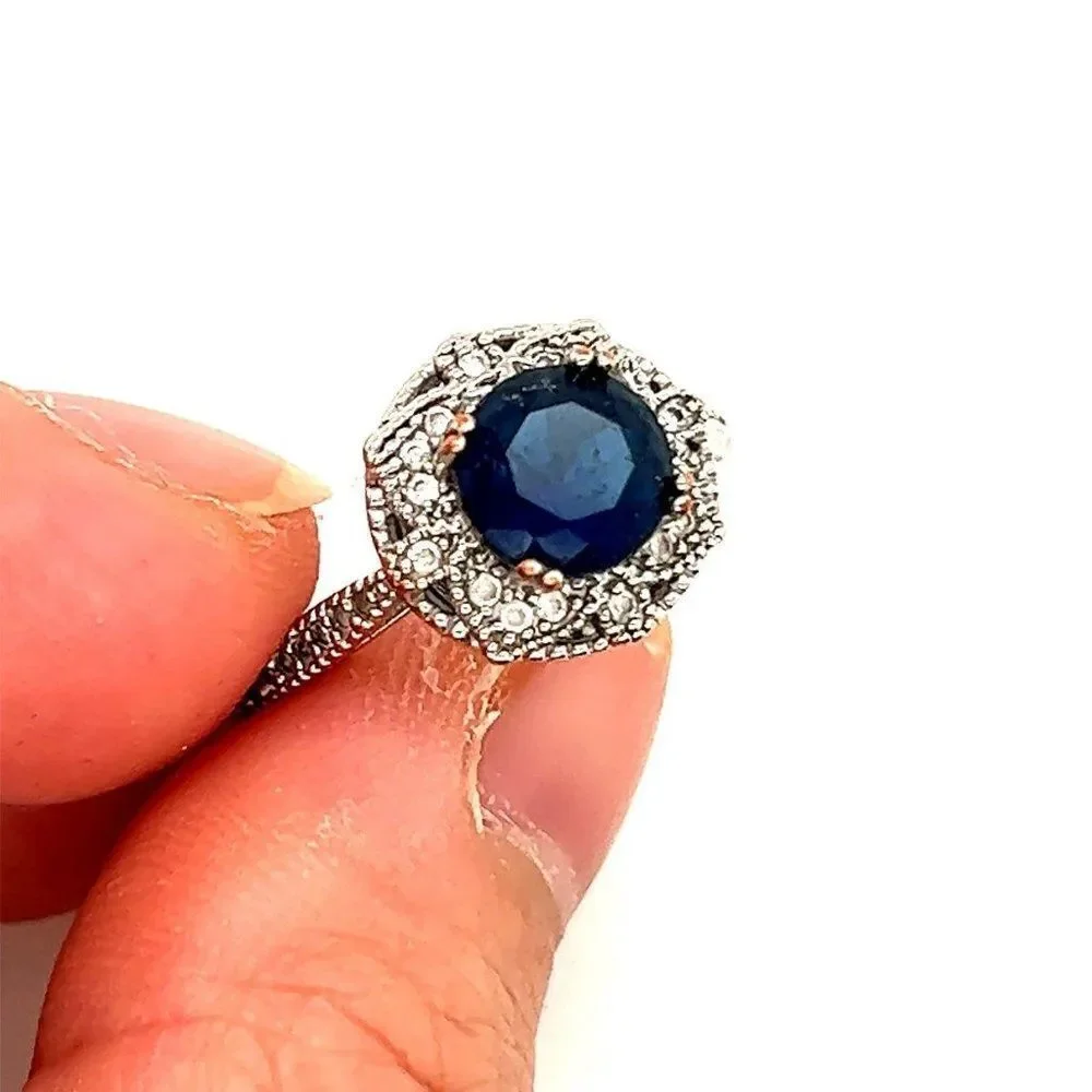 Sterling Silver 925 Retro Vibe Sapphire Ring‎